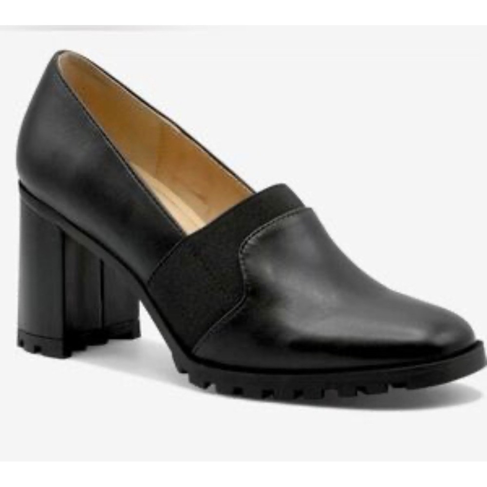 NEW Adrienne Vittadini‎ Brandi Black Lug Sole Block Heel Loafer Pumps 9.5 M
